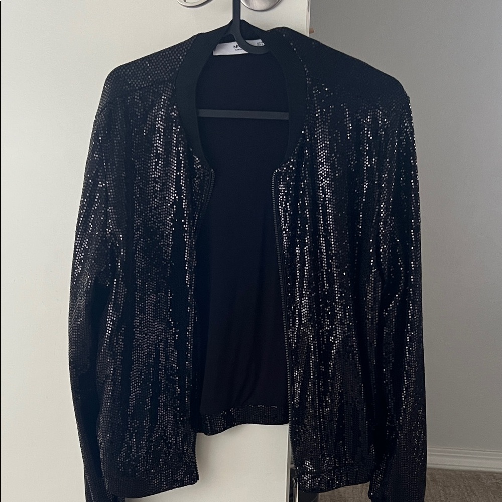 Mango Black Sequin Bomber Jacket